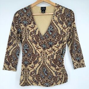 INC Y2K 2000s Paisley Stretchy Babydoll Blouse‎ Top Forest Fairy
